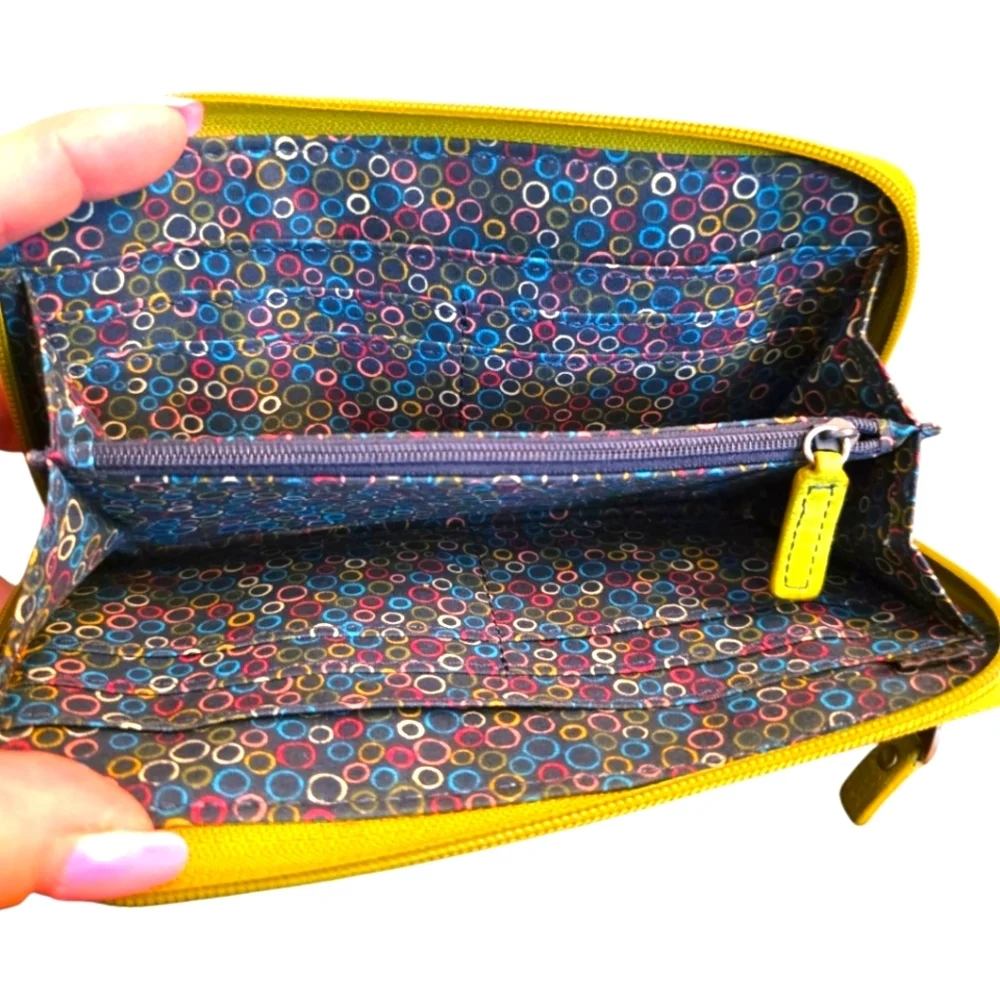 Vintage Soft Leather Wallet Yellow Boho Pattern - Picture 5 of 7
